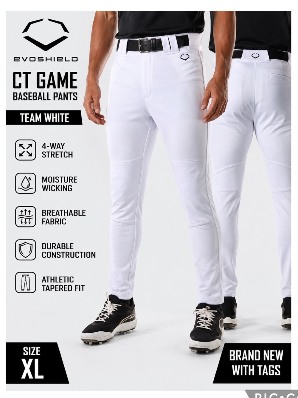 NEW EvoShield Men’s Baseball Pants XL White Athletic Fit Tapered CT Game